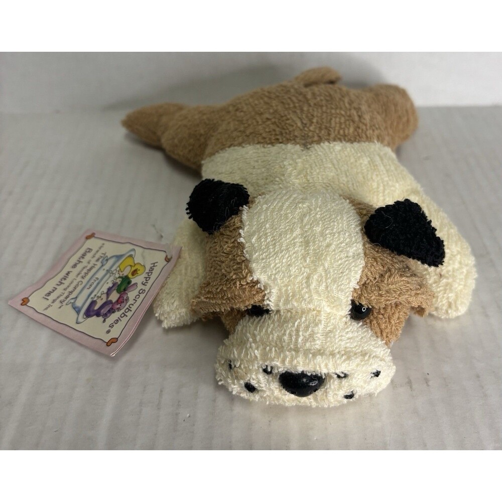 Vintage Happy Scrubbies  Rare! Terry Cloth Stuffed Bull Dog Bath Toy. 8” NWT